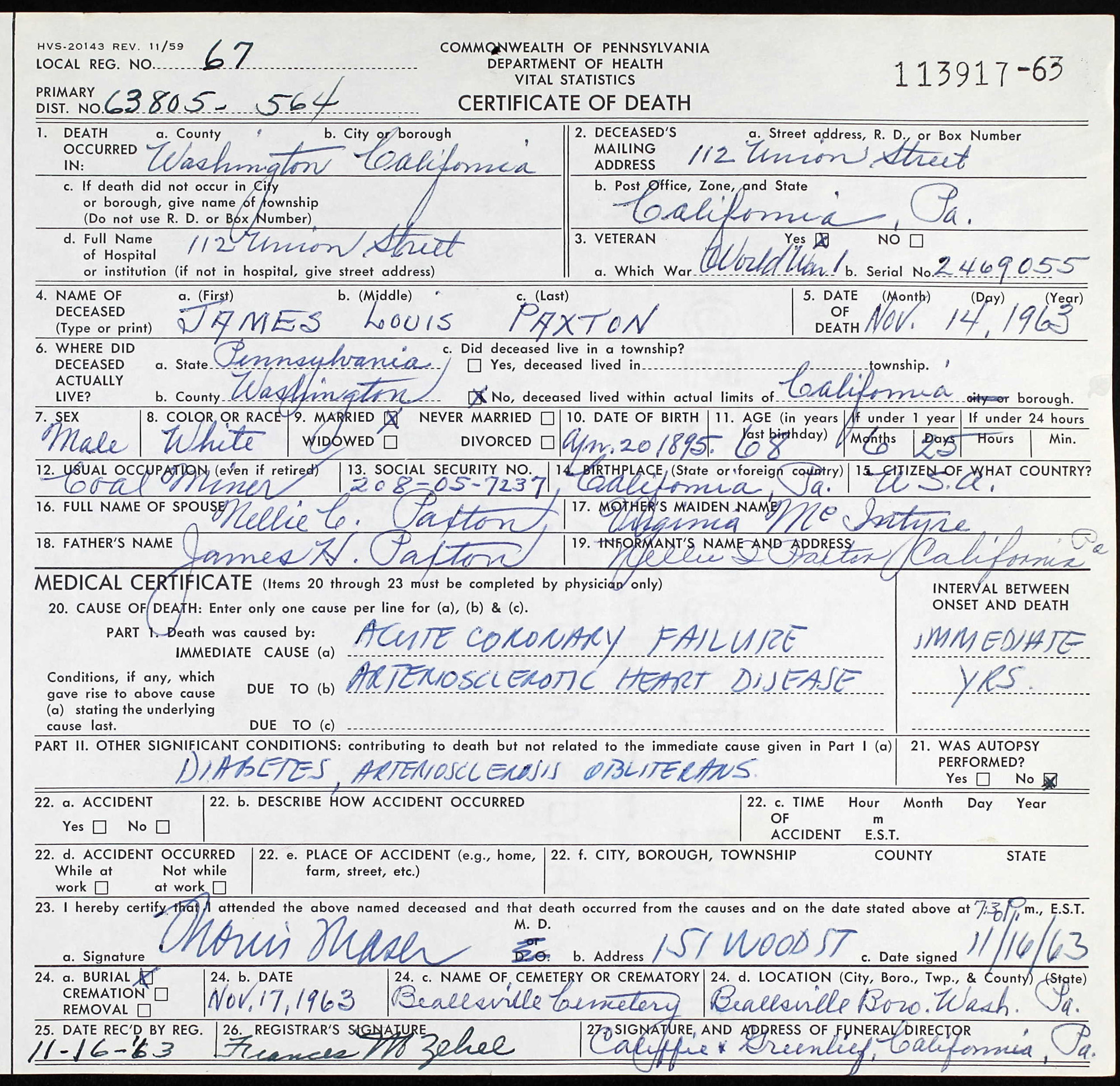 death certificate